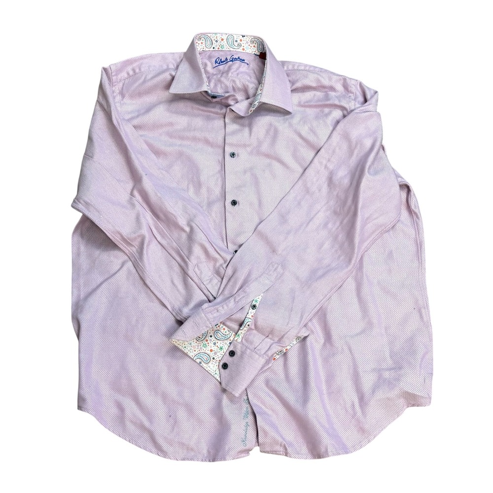 Robert Graham Purple Textured Button Front Shirt Paisley Trim Size L 16.5